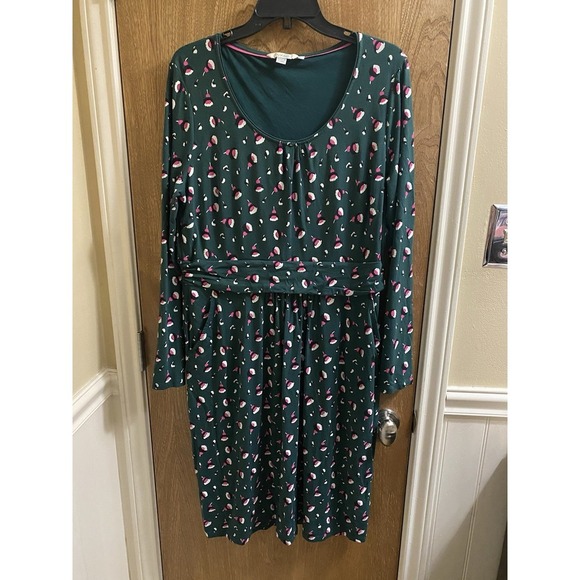 BODEN Mabel Jersey Dress in Green Bud Floral Style J0034 Modal Size 14L Pockets - Picture 1 of 11